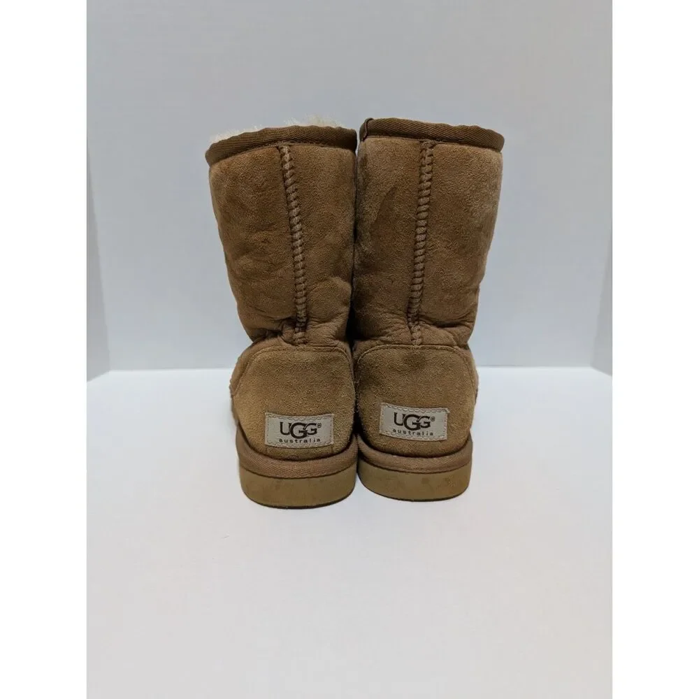 UGG Classic‎ Short Chestnut Suede Sheepskin Shearling Winter Boots Women's 6